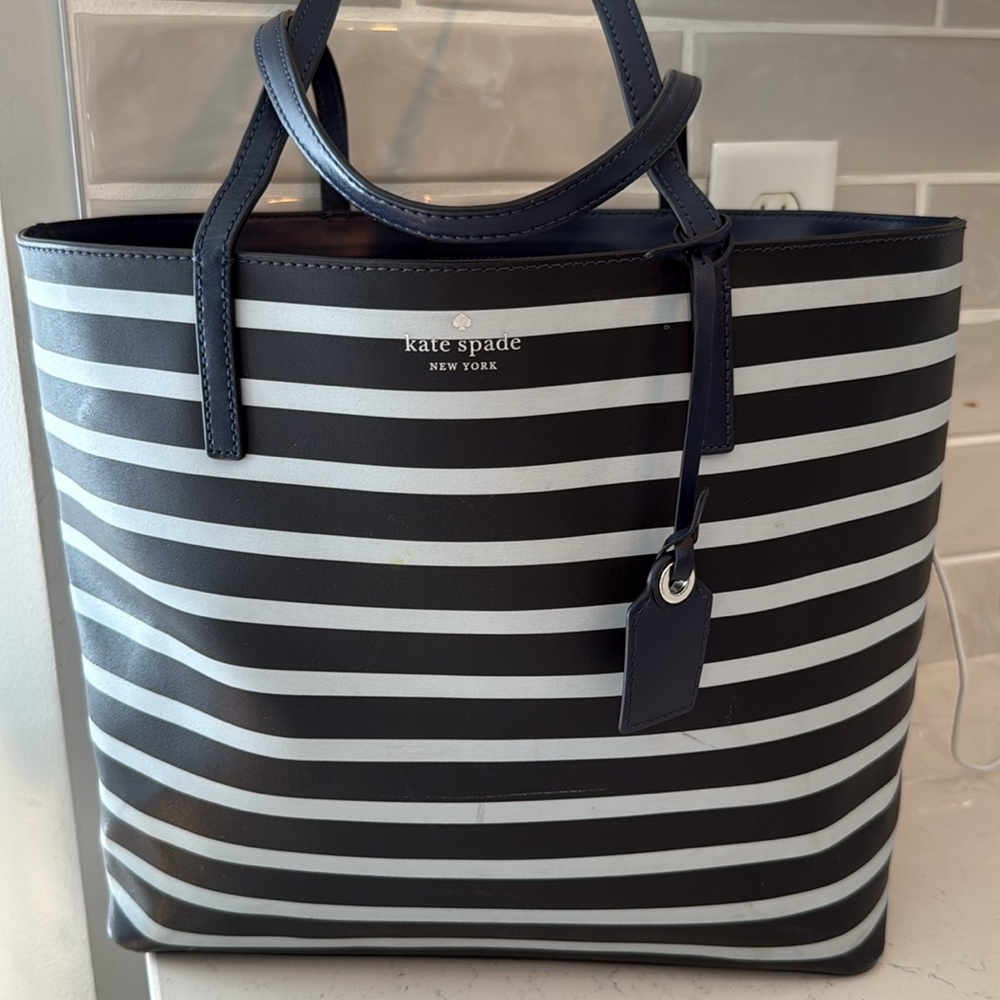 Kate Spade Black and White Striped Tote Bag
